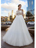 Beaded Cold Shoulder Ivory Tulle Wedding Dress